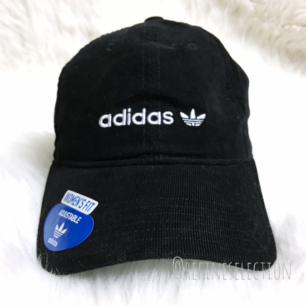 Adidas Black Corduroy Relaxed Strapback Hat Cap - Picture 2 of 8